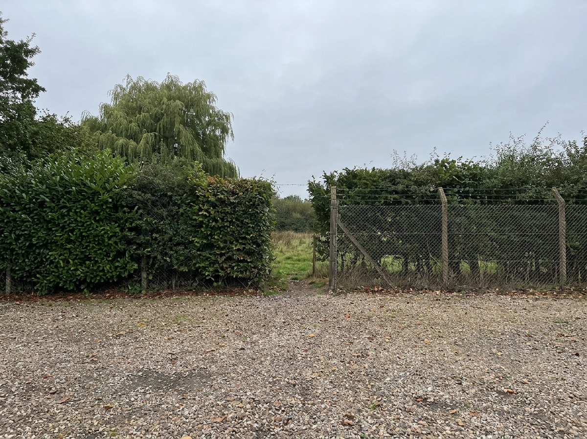 Fencing and dense hedging enclosing the parking site perimeter