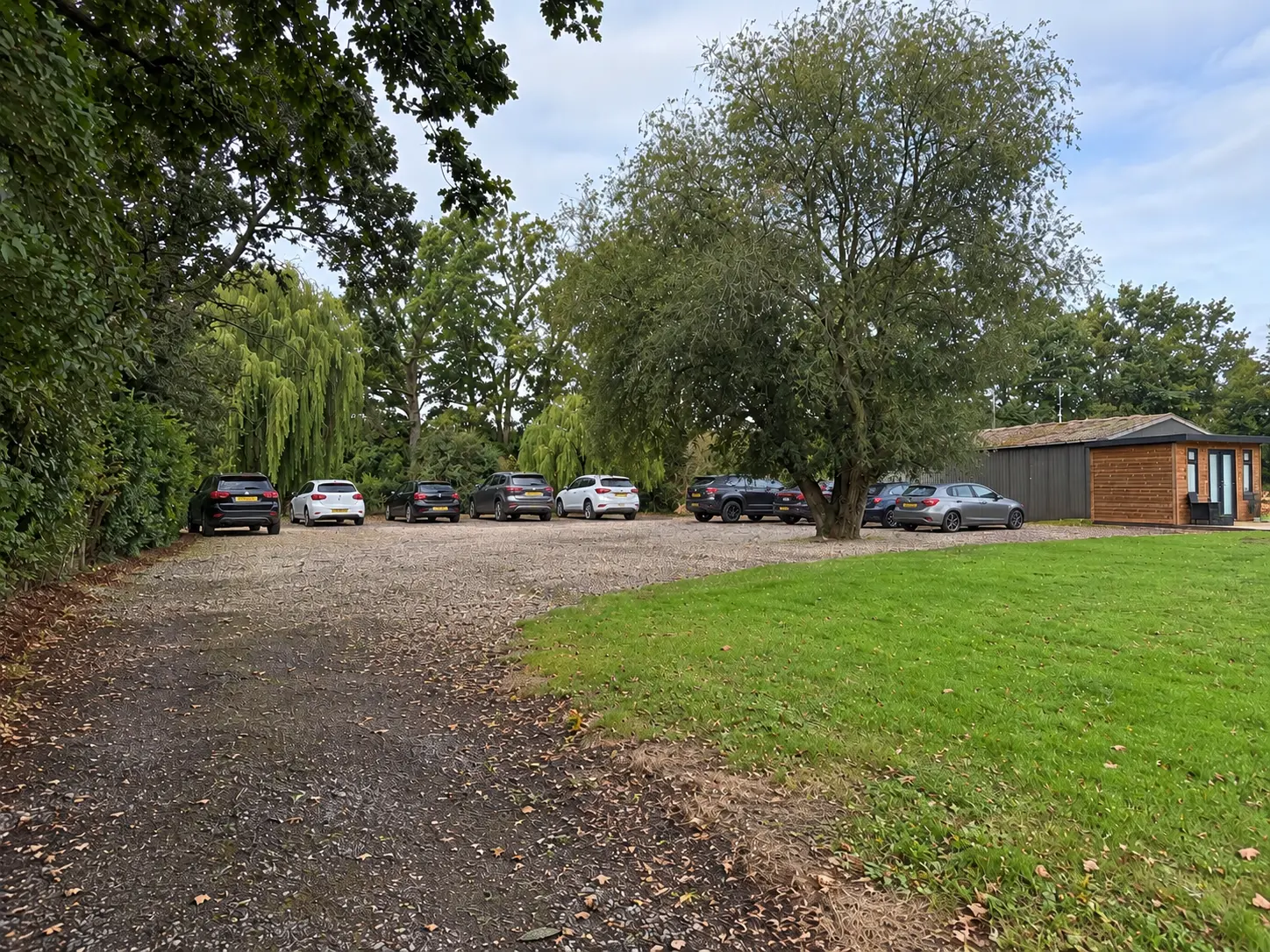 The gravel parking area on our gated site